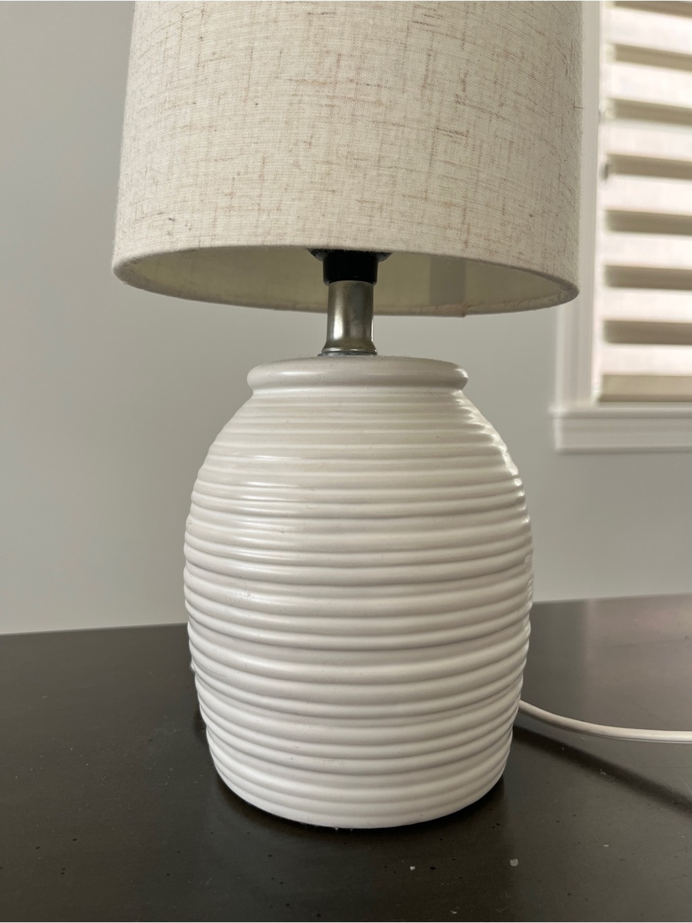 Neutral White Ceramic Table Lamp with Linen Shade - Picture 2 of 5